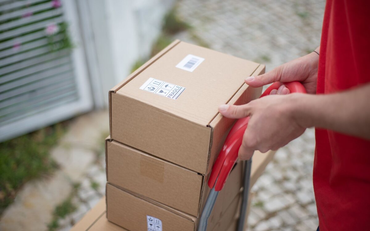 Stacked delivery boxes ready for shipping